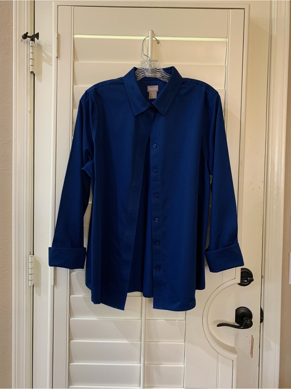 Chico's Deep Blue Long-Sleeve Dress Shirt size 2 (12/L). NWOT.